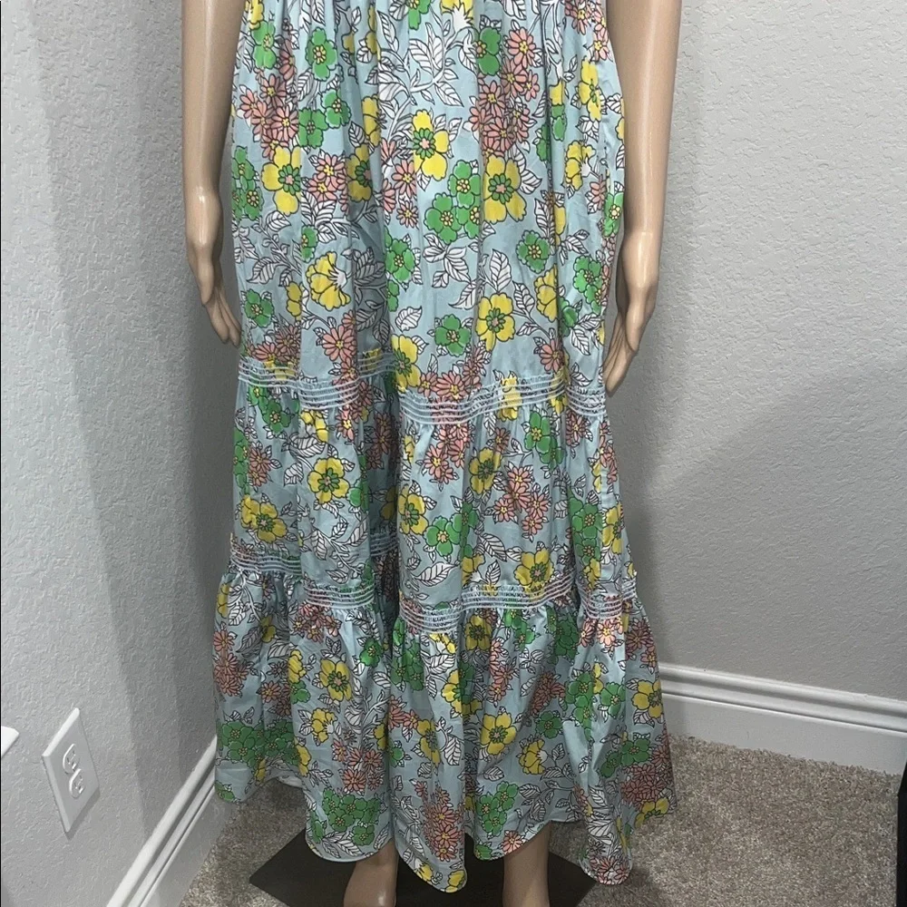 Tory Burch maxi Sundress w/ pockets, Blue, yellow and Green Accents. Ex cond.